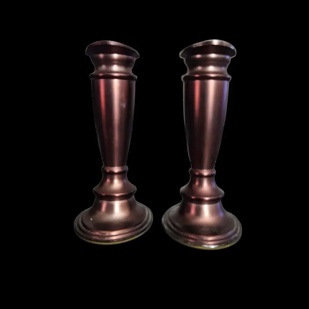 Valerie Copper Tone Metal Taper Candle Holders Vintage Matching Pair